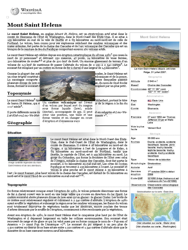 Mont Saint Helens : Volcan Actif et Historique | PDF | Volcan ...