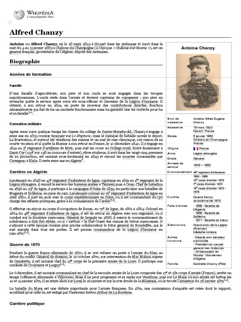 Général Alfred Chanzy : Biographie | PDF | Forces armées françaises ...
