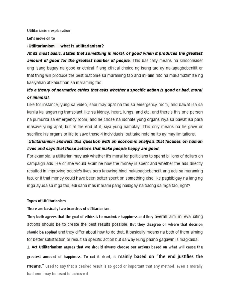Utilitarianism Explanation PDF Utilitarianism Morality