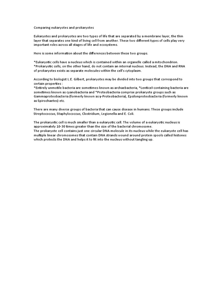Comparing Eukaryotes and Prokaryotes | PDF