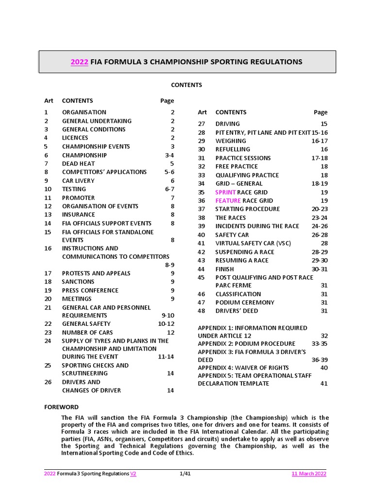 2022 Fia f3 Sporting Regulations v2 110322 PDF