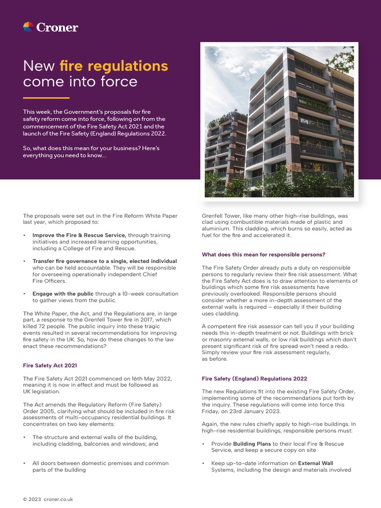 Croner New Fire Regulations 2023 Client Update | PDF | Fire Safety ...
