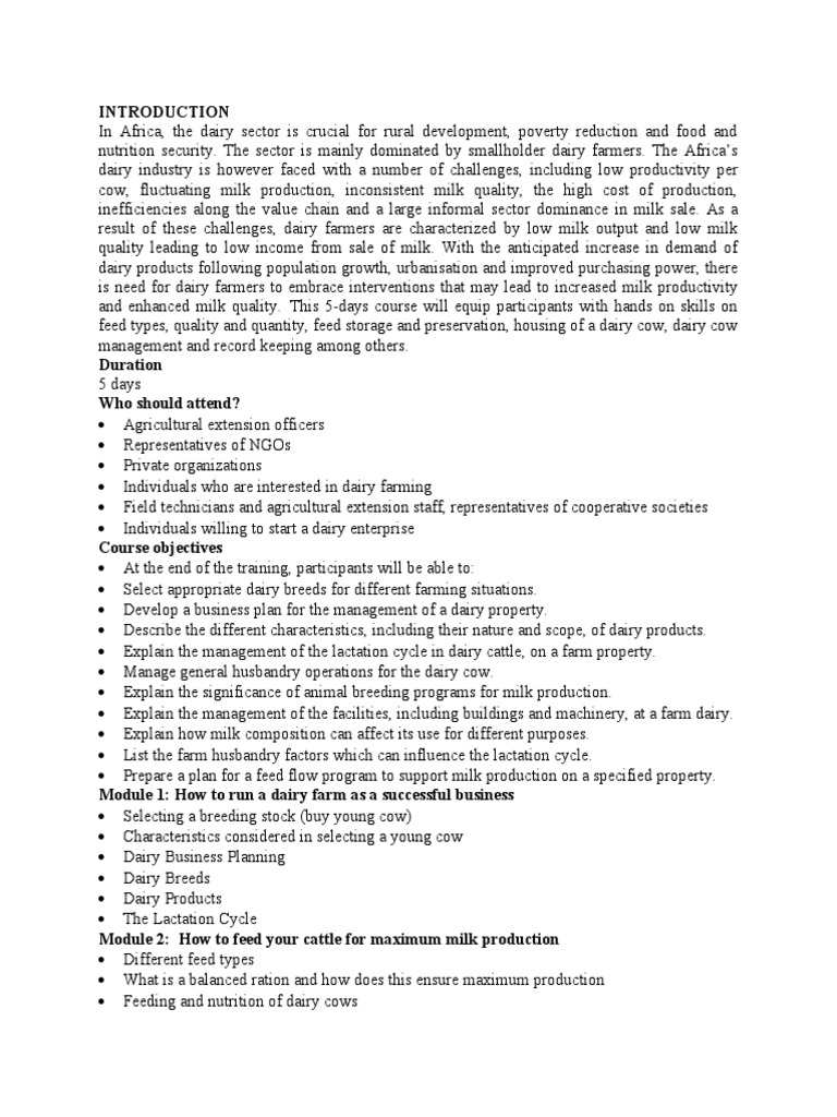 Introduction Pdf Dairy Cattle Dairy Farming