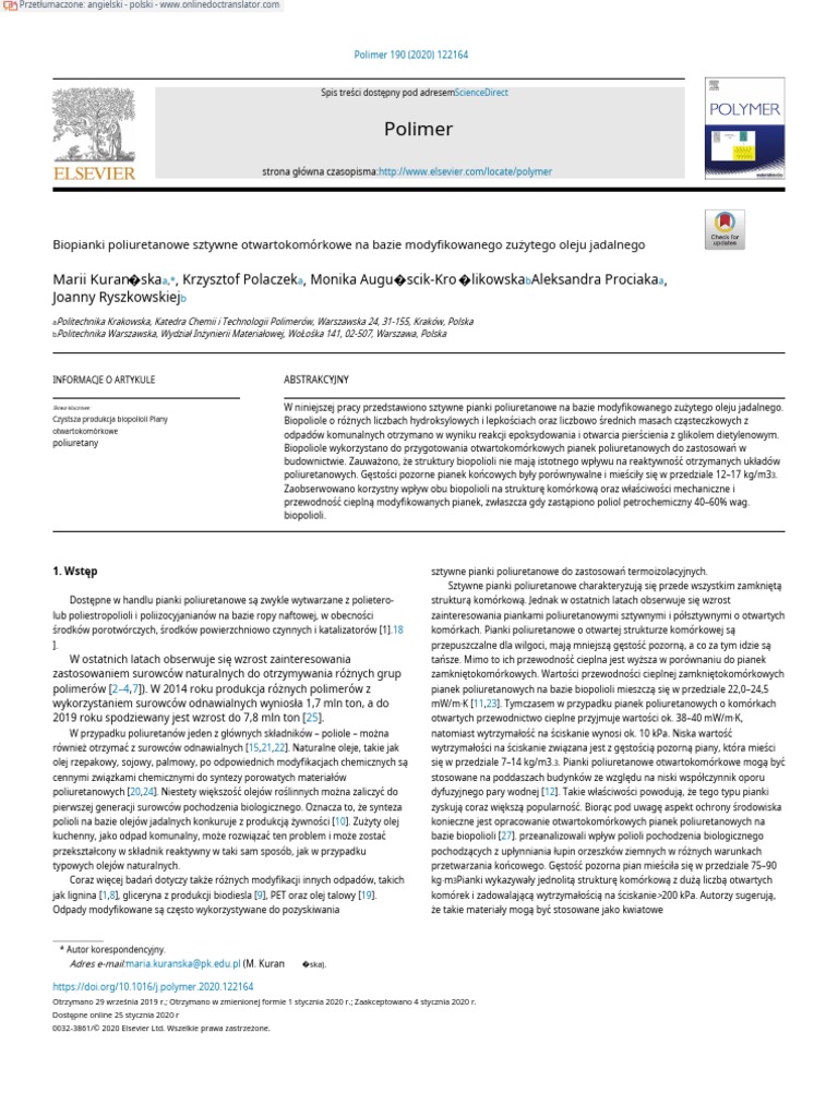 H7 Open Cell Rigid Polyurethane Bio Foams Based On Modified Used