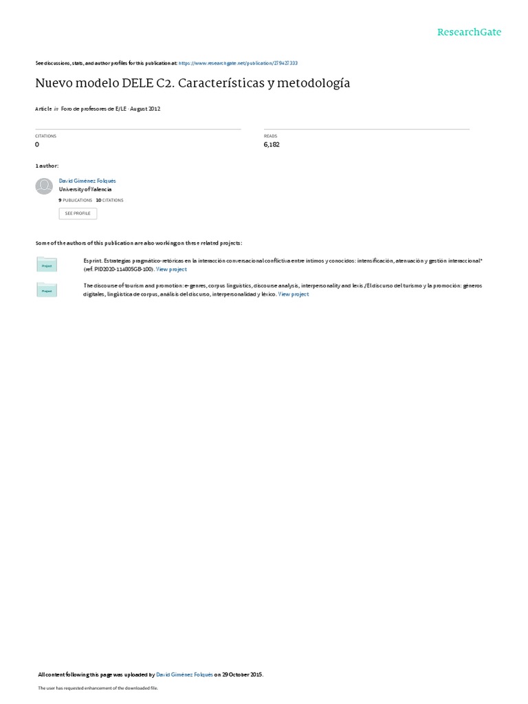 Nuevo Modelo DELE C2 Caracteristicas y Metodologia PDF Nicotina