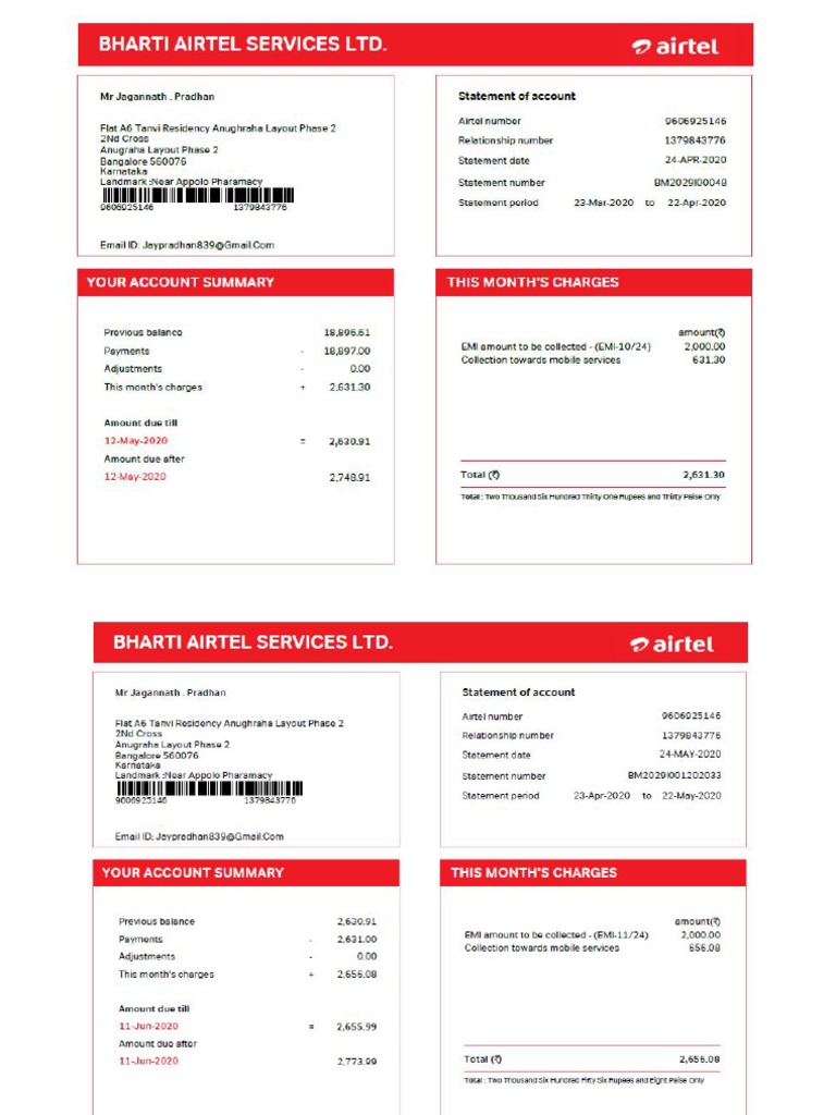 Airtel Bills 2021 PDF