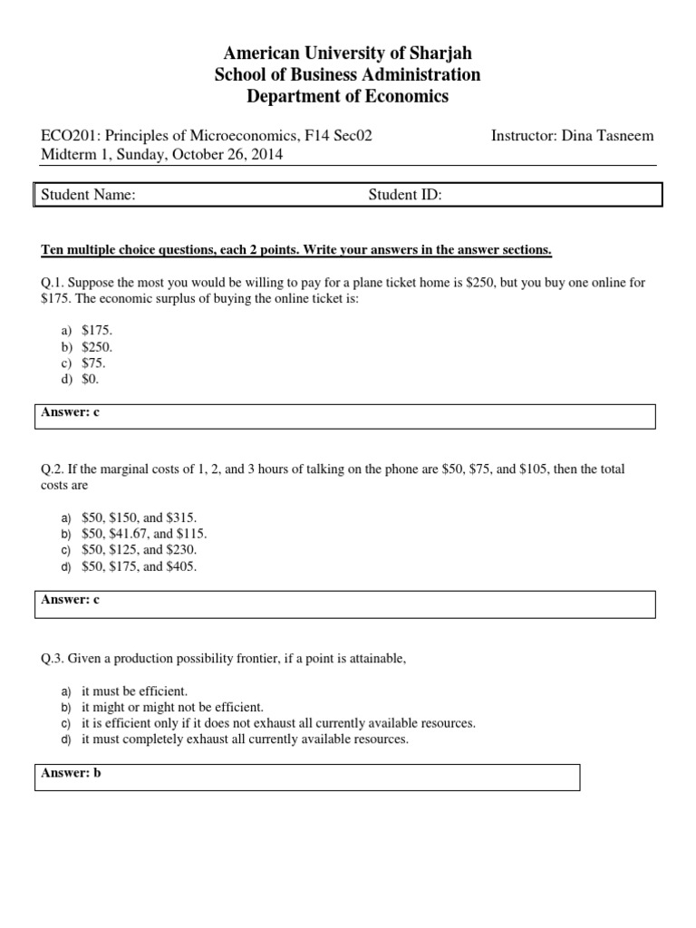 Microeconomics Midterm Exam Questions | PDF