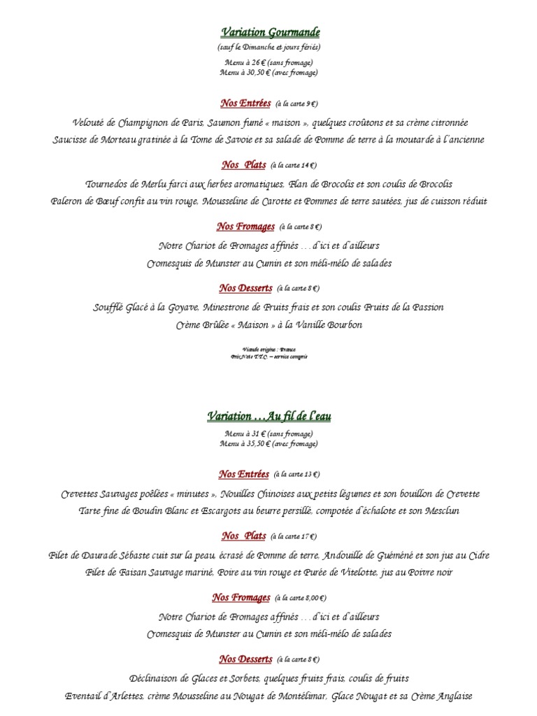Menu Gastronomique Varié et Raffiné | PDF | Nourritures | Cuisine