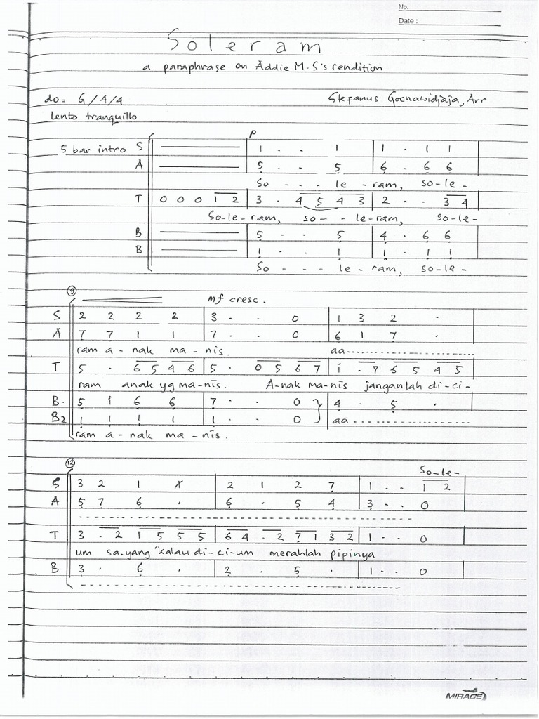 Soleram Not Angka | PDF