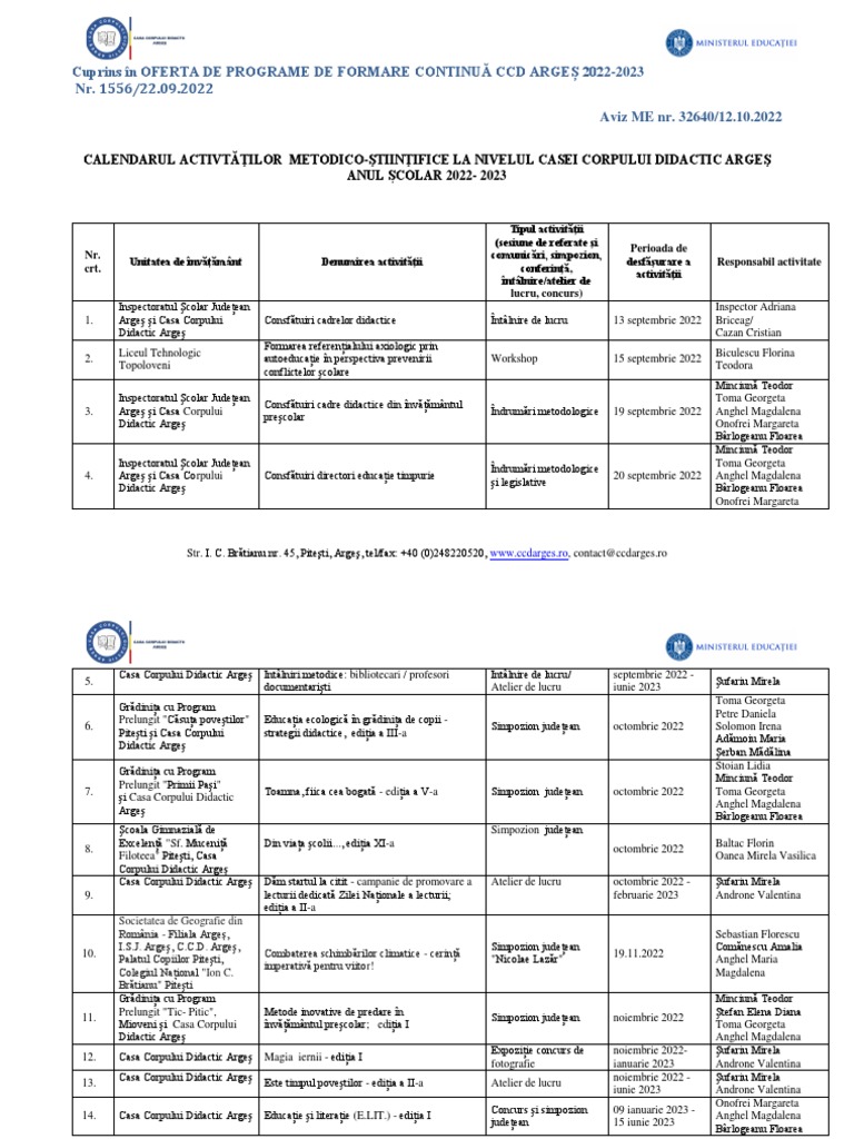 Calendarul activitatilor educative 20222023 PDF