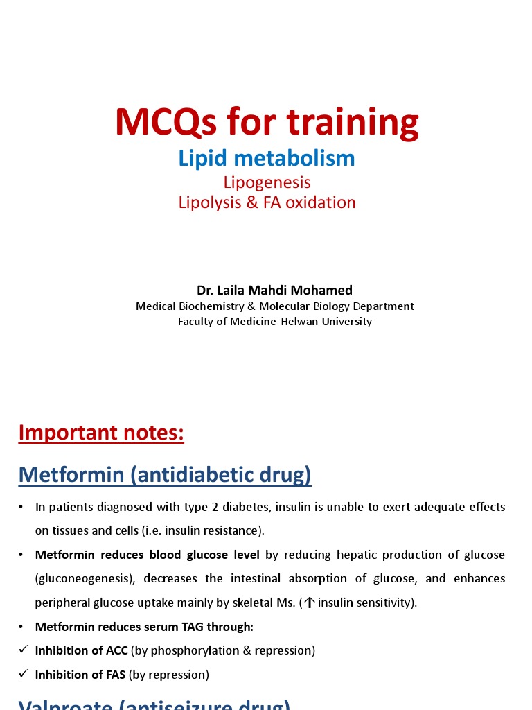 Lipid Metabolism MCQs for Biochemistry | PDF | Fatty Acid | Fat