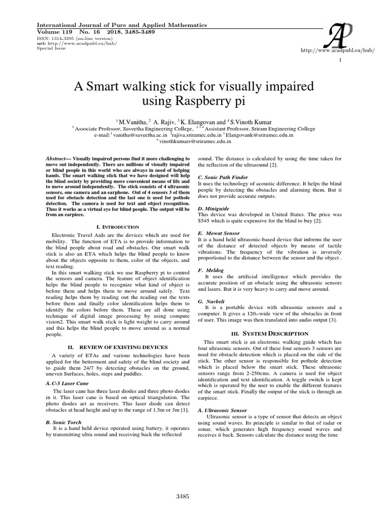 A Smart Walking Stick For Visually Impaired Using Raspberry Pi