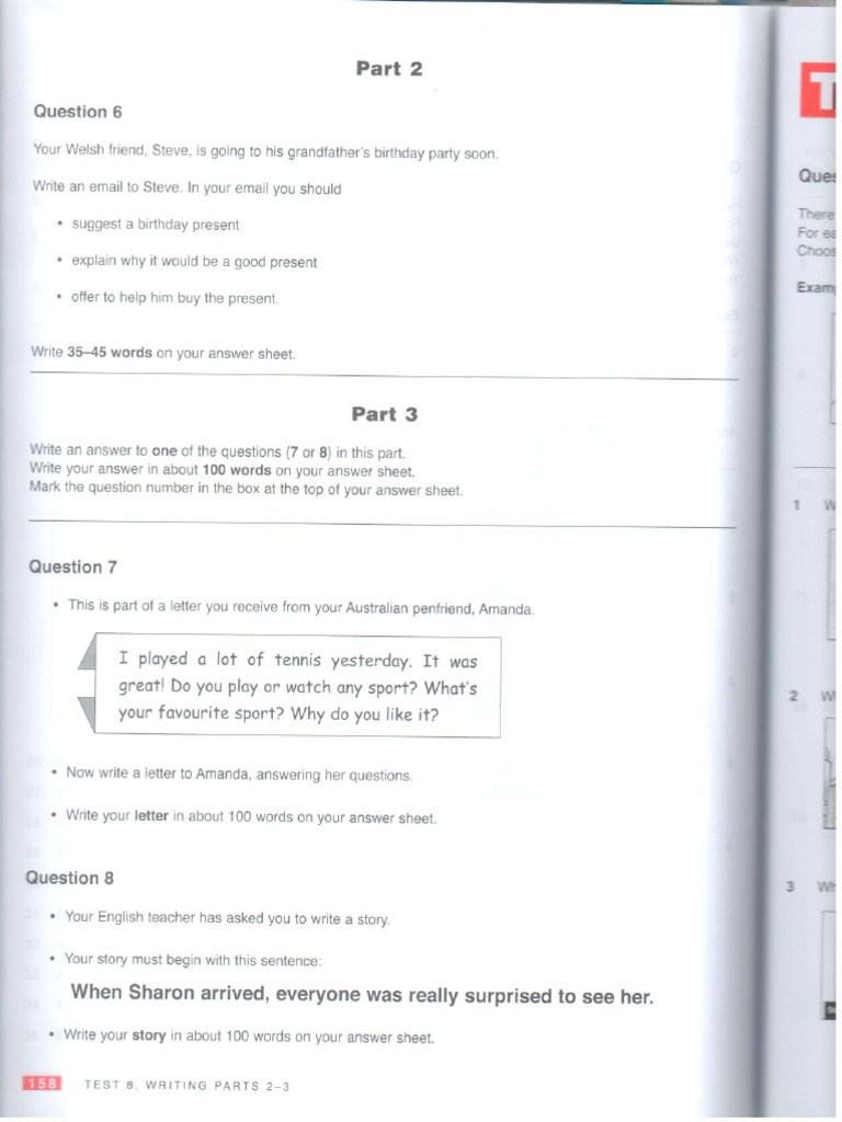 Test 8 Writing Parts 2 and 3 | PDF