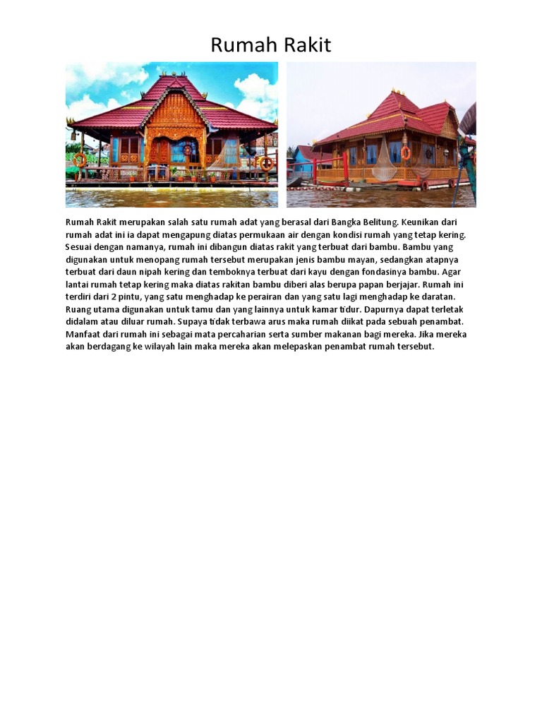 Keunikan Rumah Rakit Bangka Belitung | PDF | Griya & Taman | Seni