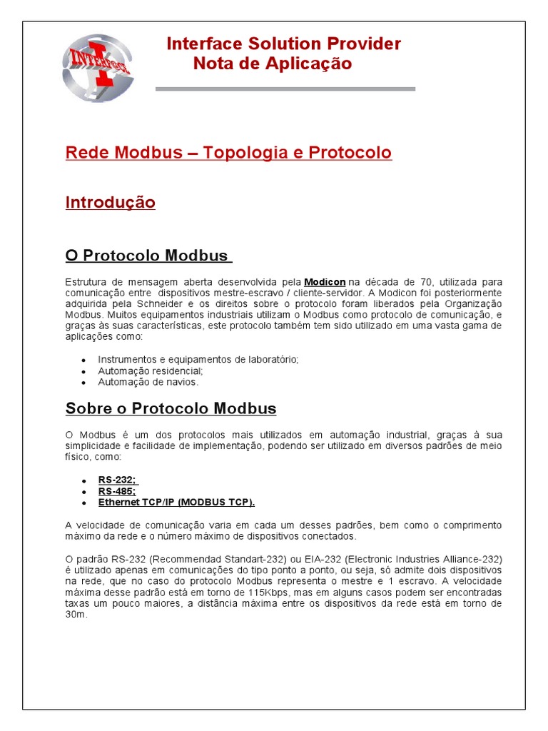 Rede Modbus - Interface Solution | PDF | Rede de computadores ...