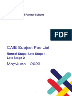CAIE Subjects Fee List May-June 2023