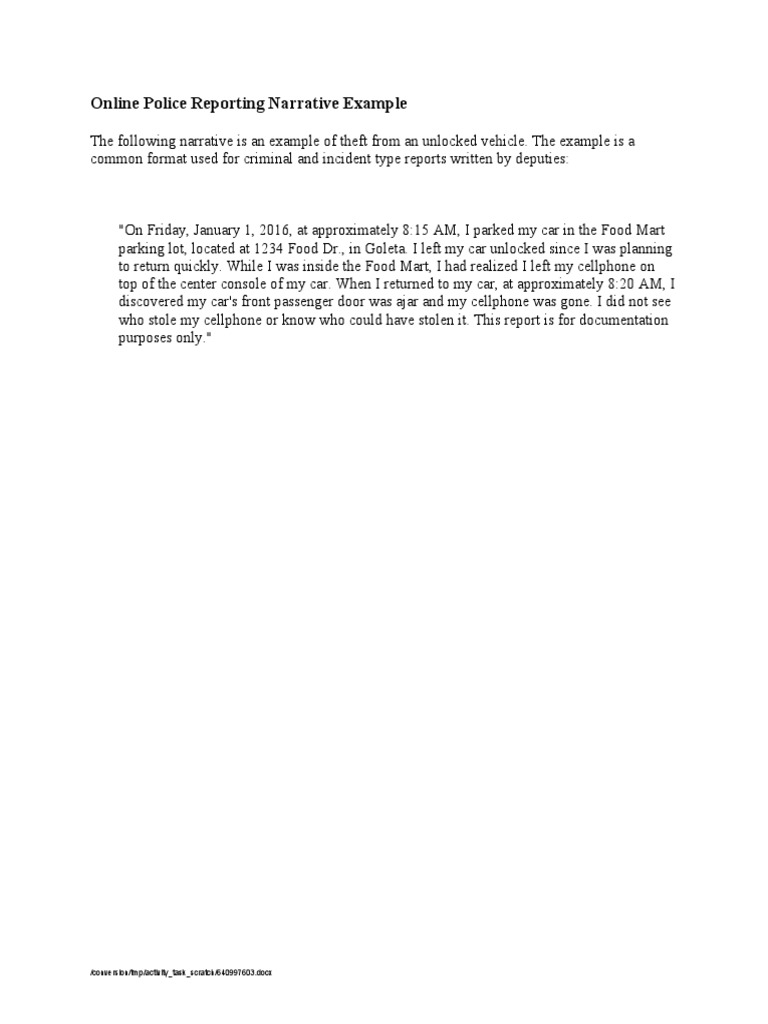Online Police Reporting Narrative Example Final | PDF | Politics ...
