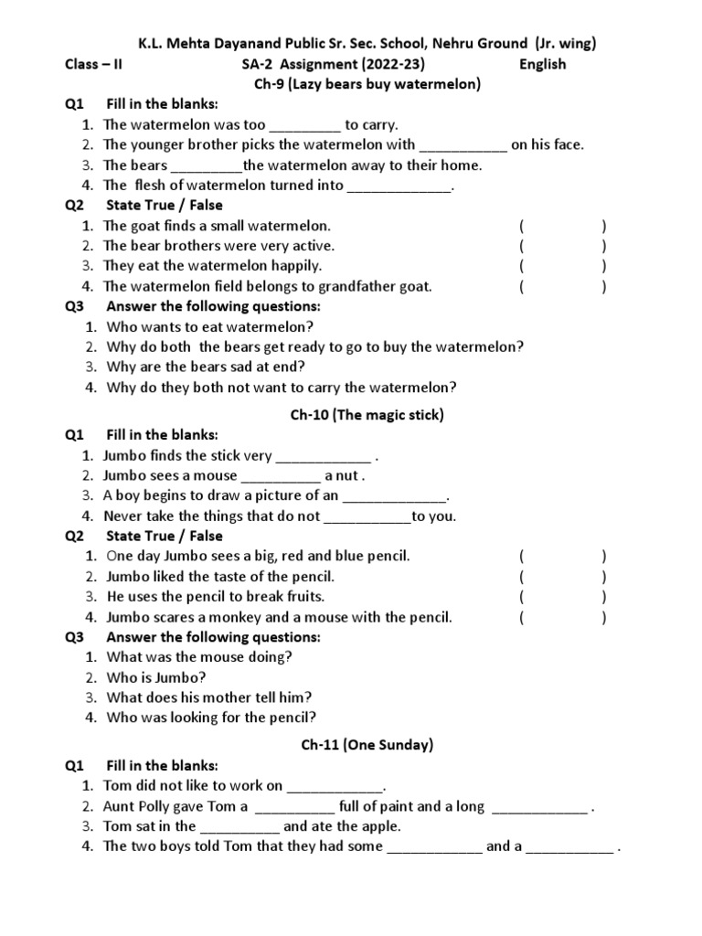 SA-2 Assignment (22-23) Class 2 | PDF