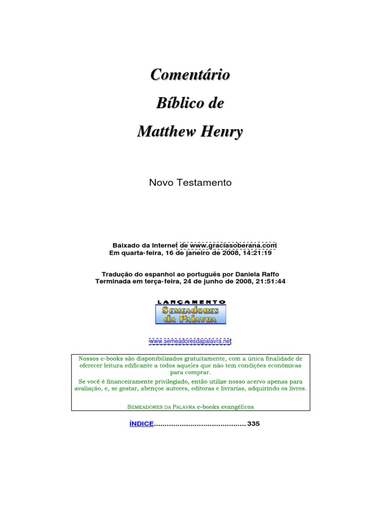Matthew Henry - Comentário Bíblico NT | PDF | Santo | Jesus