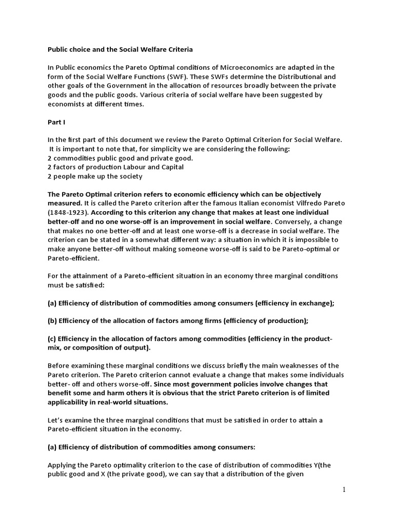 Social Welfare Criteria Analysis | PDF | Welfare Economics | Pareto ...
