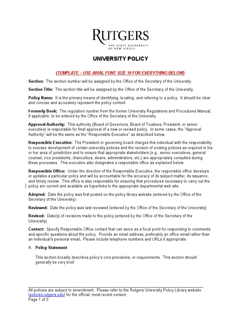 University Policy Template Guide | PDF | Policy | Employment
