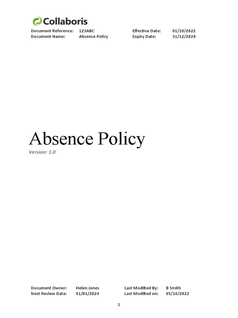 Sickness Absence Policy Template | PDF | Employment | Occupational ...
