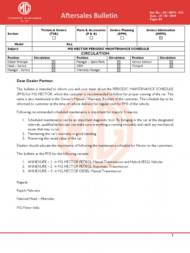 MG Hector Periodic Maintenance Guide | PDF | Land Vehicles | Wheeled ...