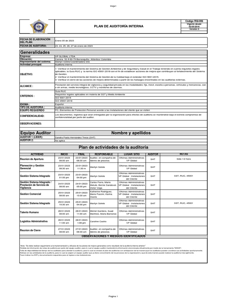 Plan de Auditorias 2023 | PDF | Auditoría | Sistema de manejo de calidad