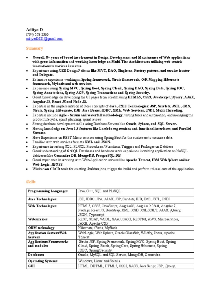 Full Stack Java Developer Resume | PDF | Spring Framework ...
