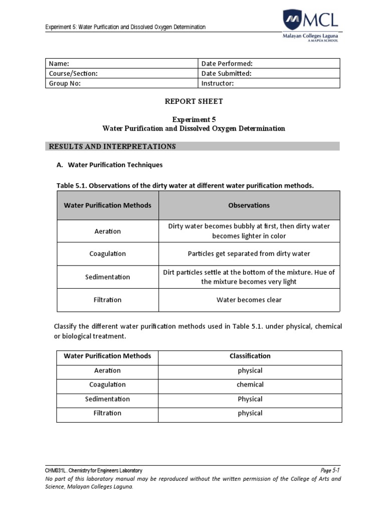 Water Purification and Oxygen Levels | PDF | Water Purification | Water