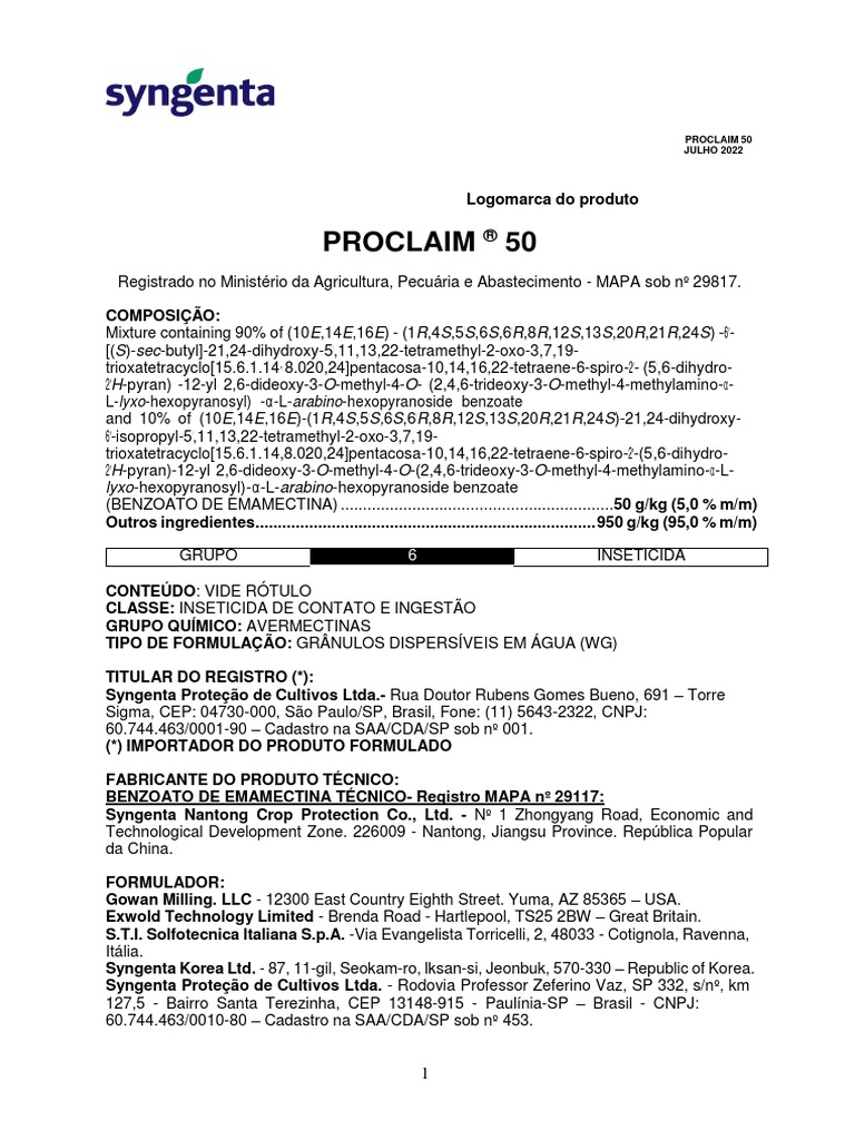 Proclaim 50 13876 | PDF | Inseticida | Embalagem e rotulagem