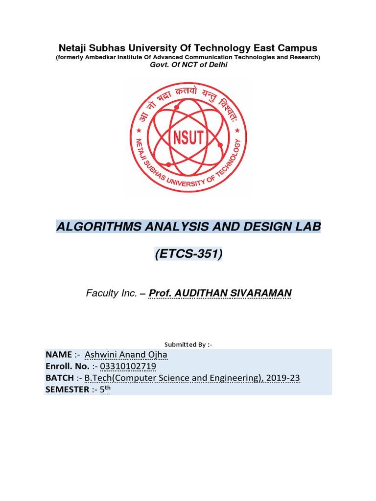 Algorithm Design and Analysis GGSIPU Complete Lab File | PDF | Computer ...