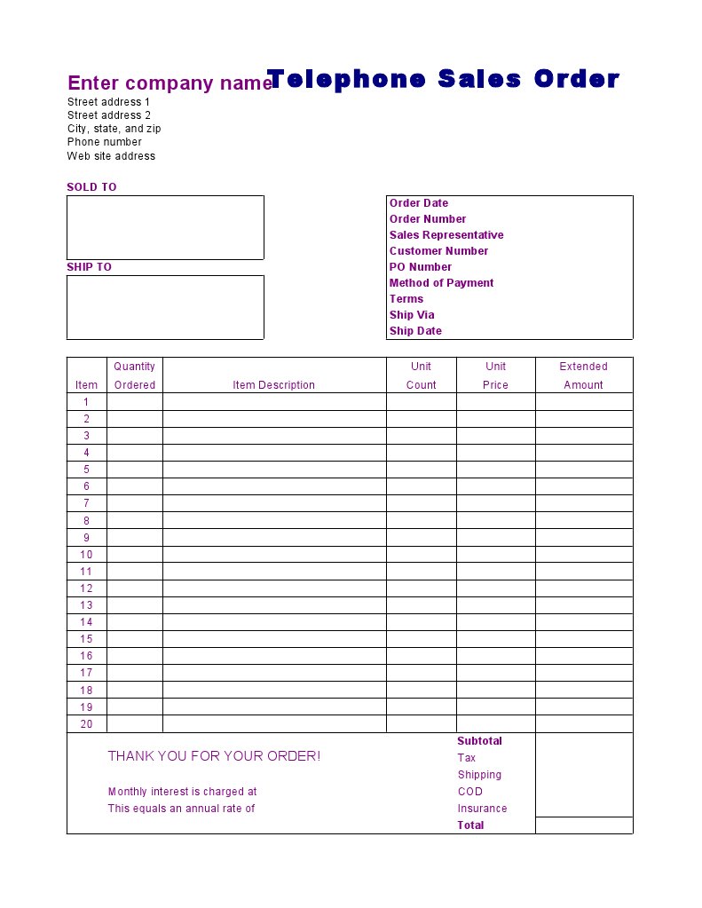 Telephone Sales Order Template | PDF | Finance & Money Management