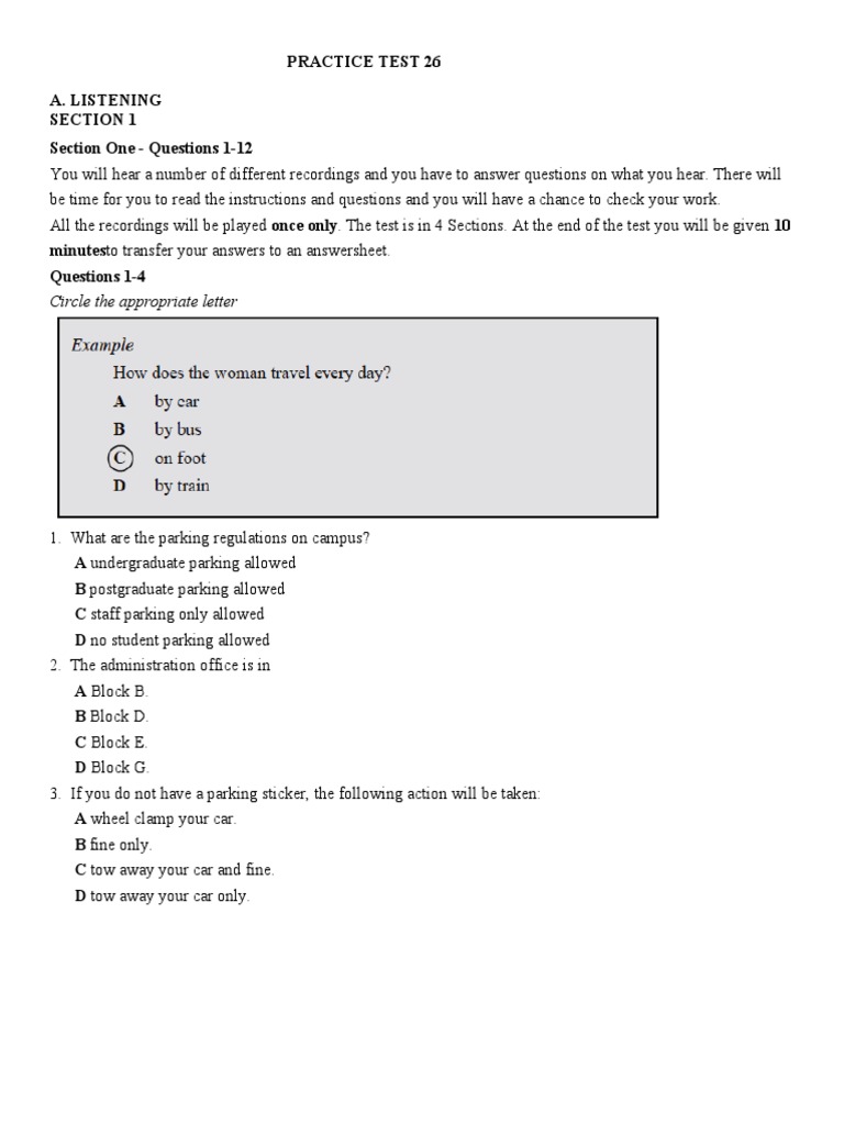 Practice Test 26 A. Listening Section 1 Section One Questions 112