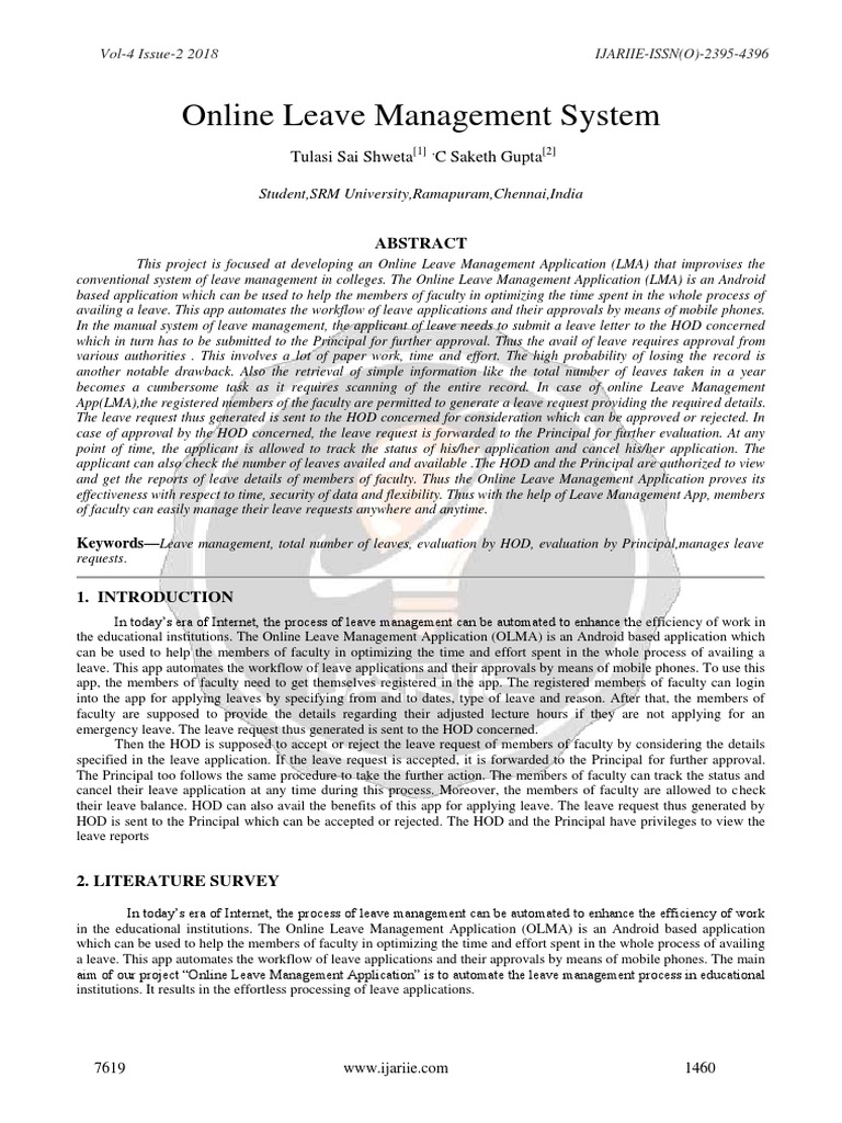 Online Leave Management System Ijariie7619 Pdf Application Software