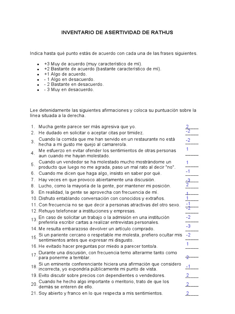 Inventario de Asertividad de Rathus | PDF