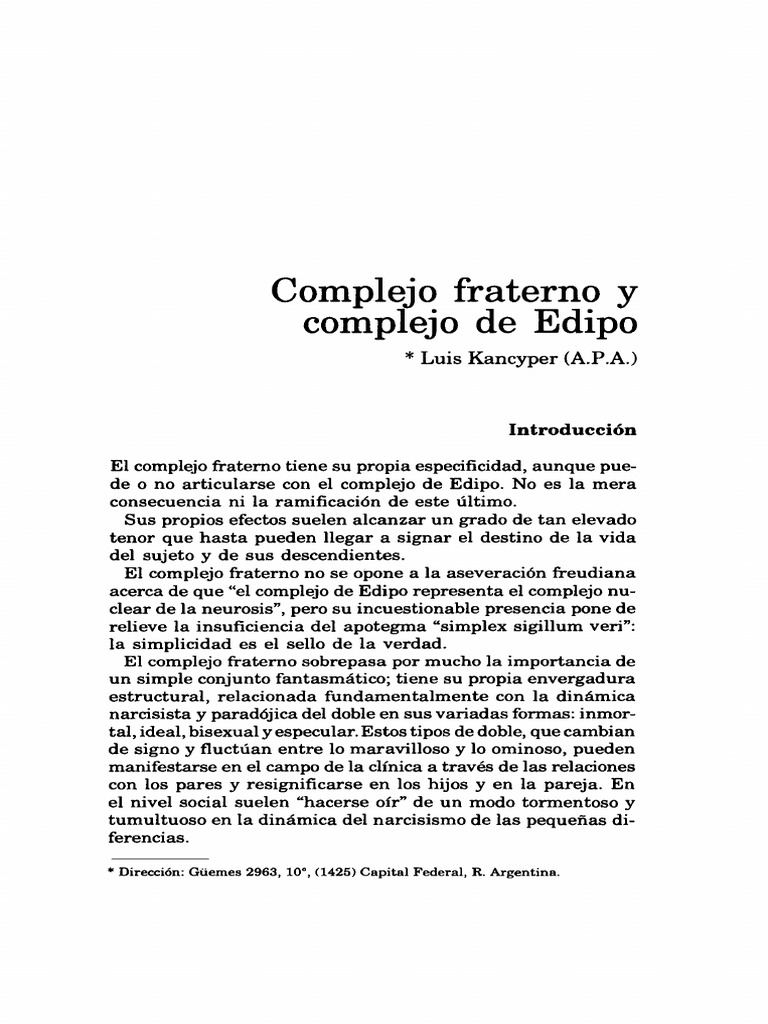 Complejo Fraterno y Edipo en Psicoanálisis | PDF | Complejo de Edipo ...