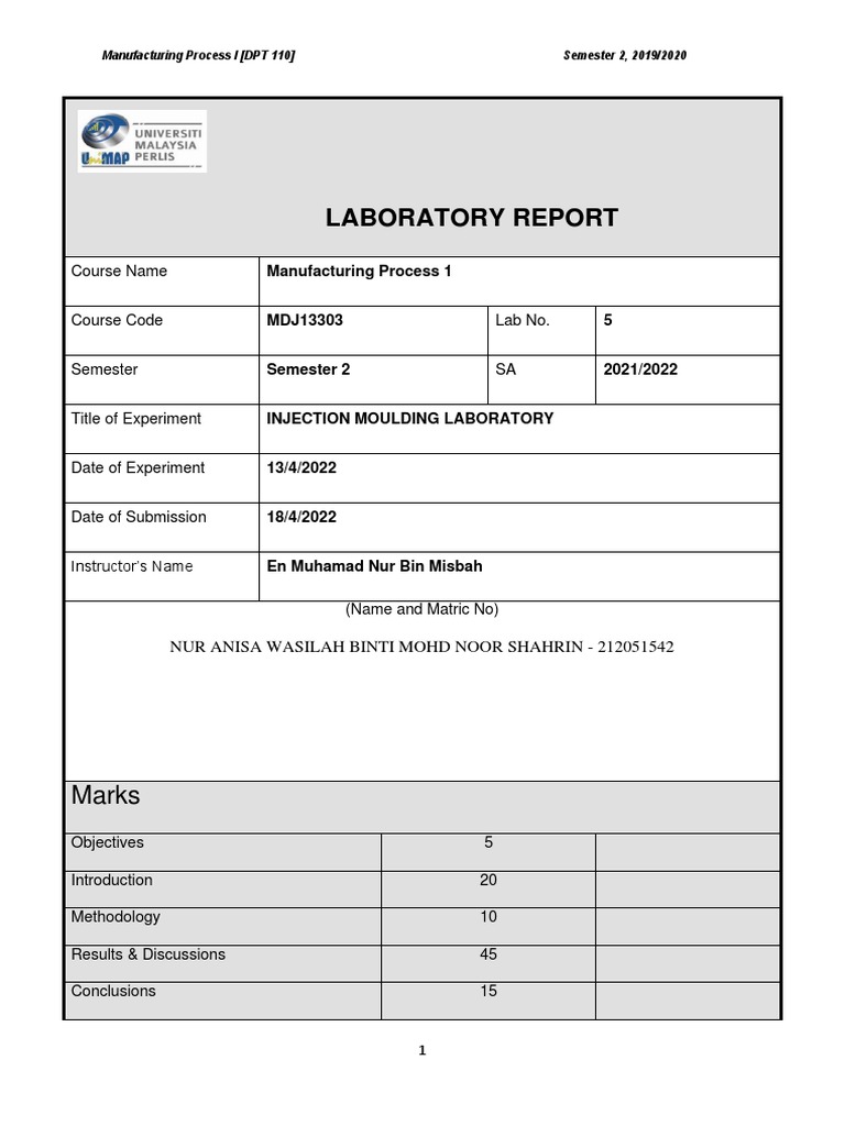 Injection Moulding Laboratory Report | PDF | Economic Sectors ...