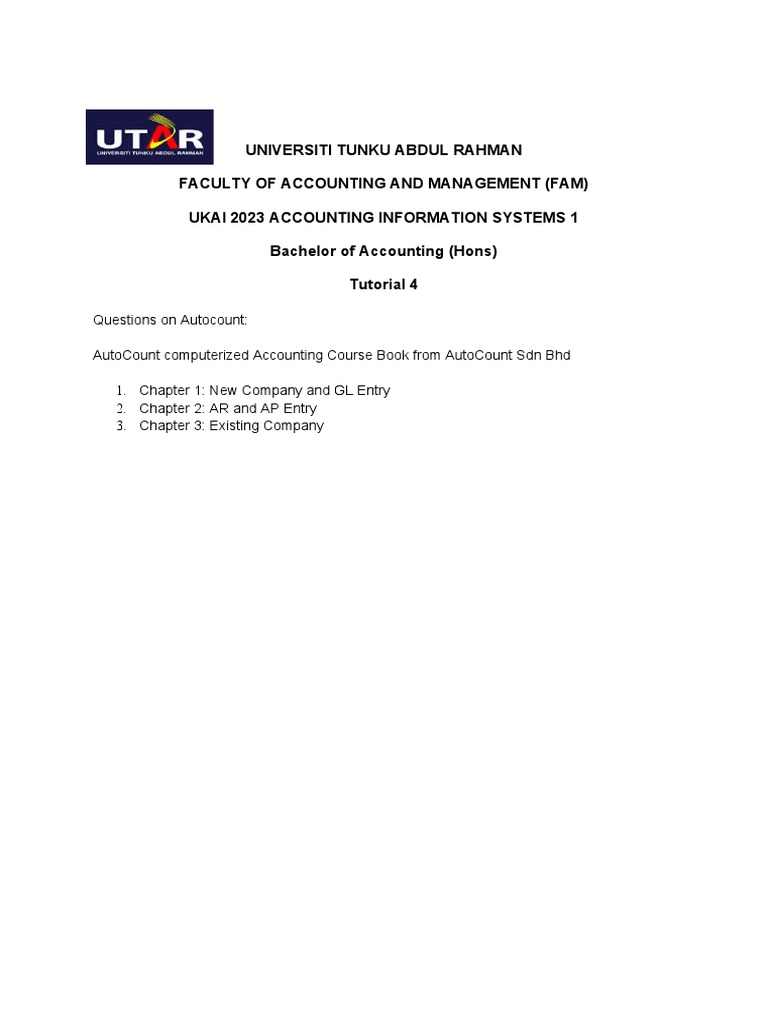 Autocount Accounting Course Tutorial 4 | PDF