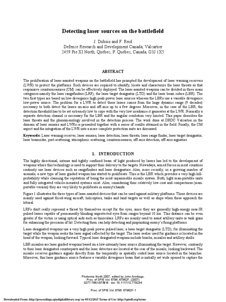 Battlefield Laser Detection Techniques | PDF | Laser | Scattering