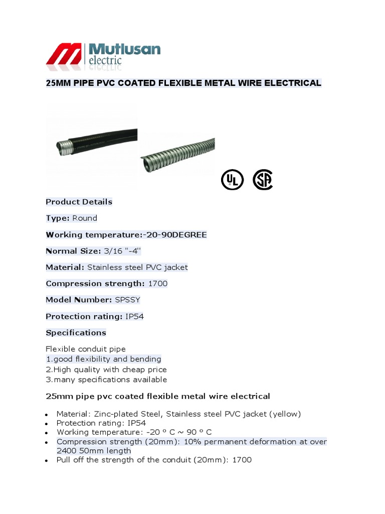Flexible PVCCoated Electrical Conduit Specifications and Details for 25mm Diameter Pipe PDF