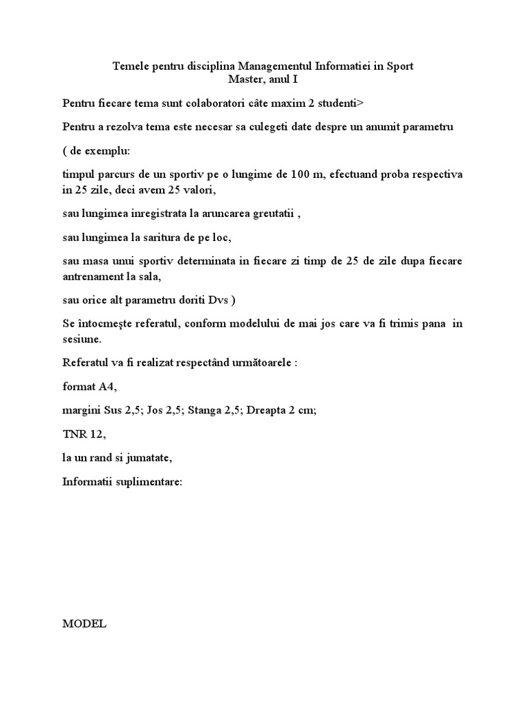 Temele Pentru Disciplina Managementul Informatiei in Sport | PDF