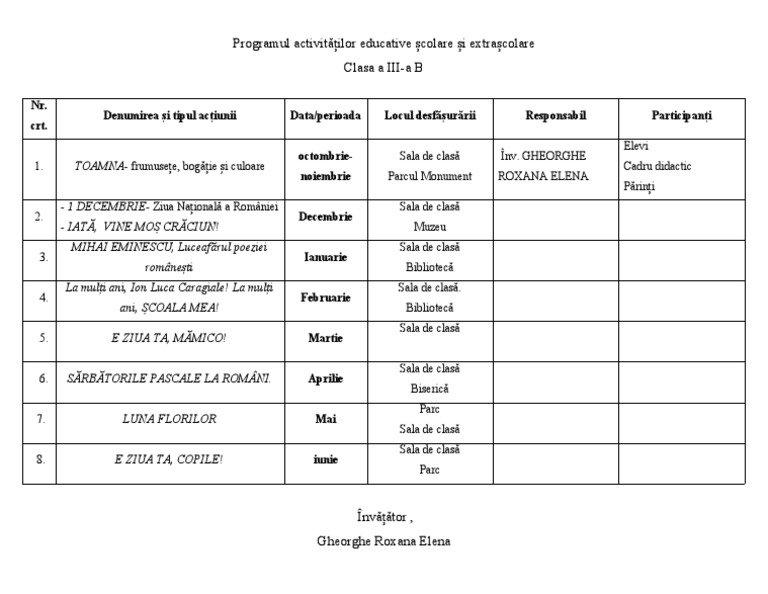Activitati Educative Calendar PDF