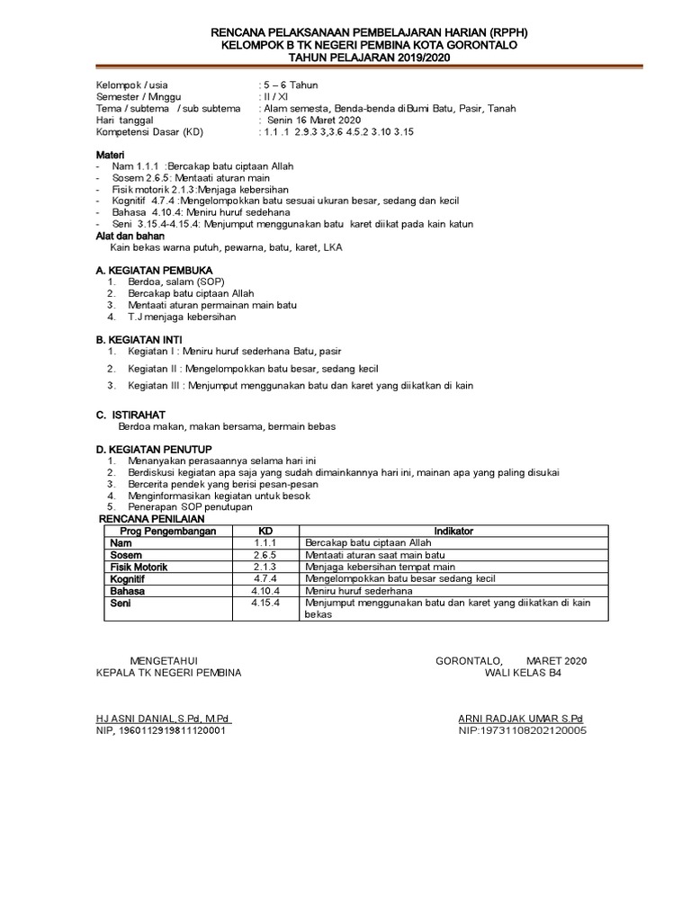 RPPH Tematik Alam untuk TK B | PDF