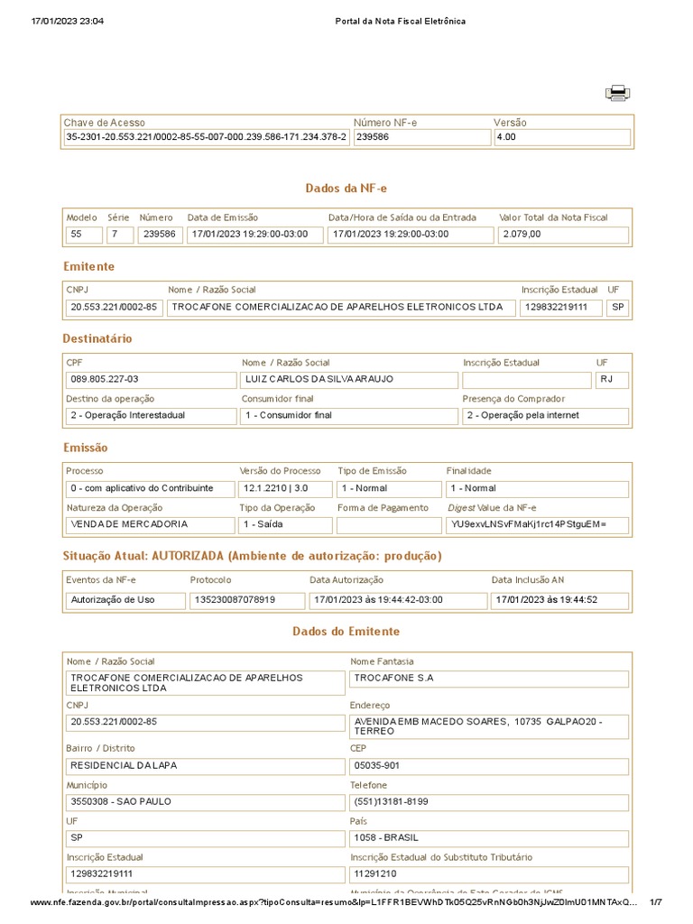 Consulta de Nota Fiscal Eletrônica | PDF | Recibo | Impostos