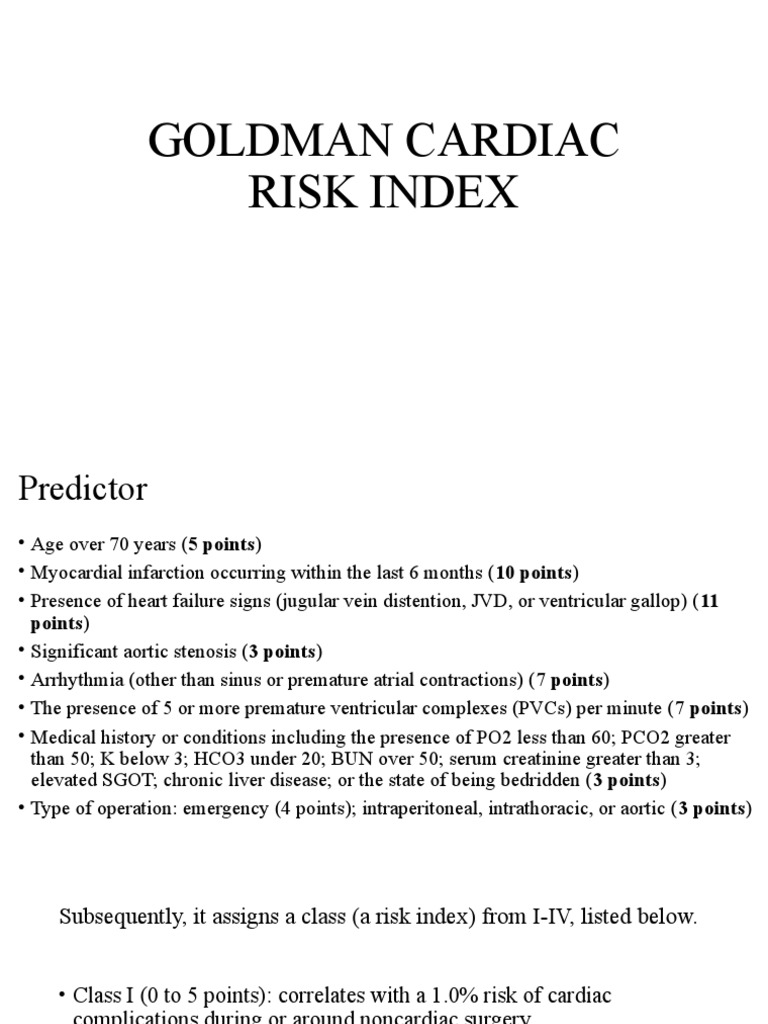 Goldman Cardiac Risk Index Overview | PDF