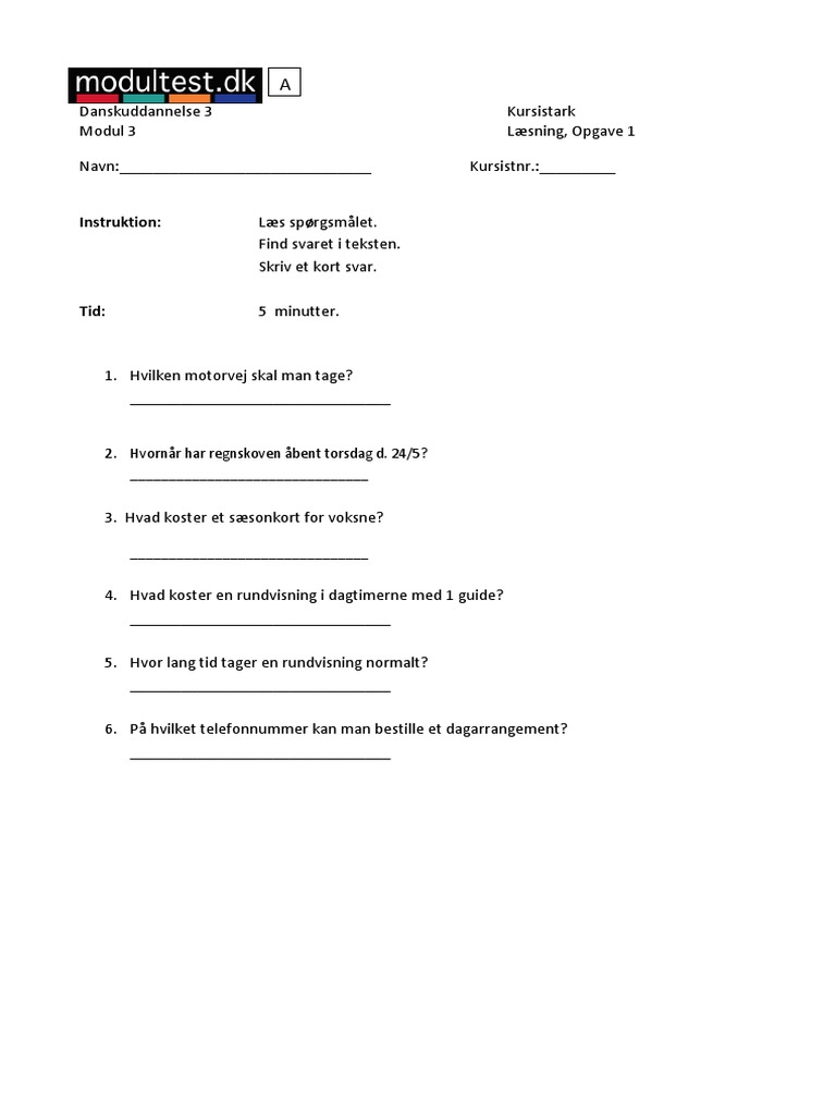 Modultest 3.3, Opgave A | PDF