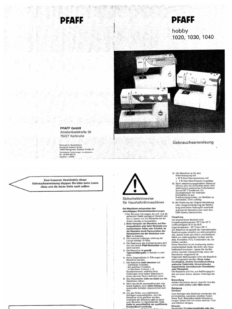 Anleitung Pfaff Hobby 1020 1030 1040 PDF