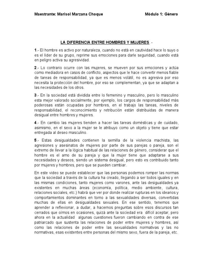 Diferencia Entre Hombre y Mujer | PDF | Género | Estudios de género