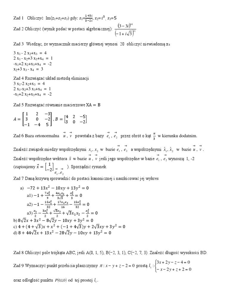Zestaw Przykł EGZAMINACYJNY Algebra INF Popr | PDF